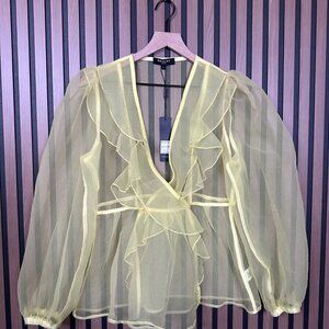 Beulah Sheer Yellow Ruffle Wrap Blouse